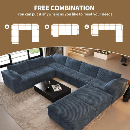 UNICORN Oversized Modern Sofa with 2 Ottomans and 2 Middle Seats