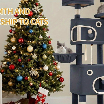 UNICORN Cat Tree, 180cm Cat Tree with 8 Scratching Posts, Beige/light Gray/dark Gray