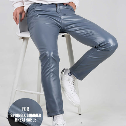 UNICORN Men's PU Leather Pants Solid Pants Casual Breathable Slim-fit Trousers