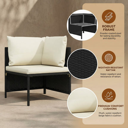UNICORN Modular Corner Sofa with Cushions Black Poly Rattan