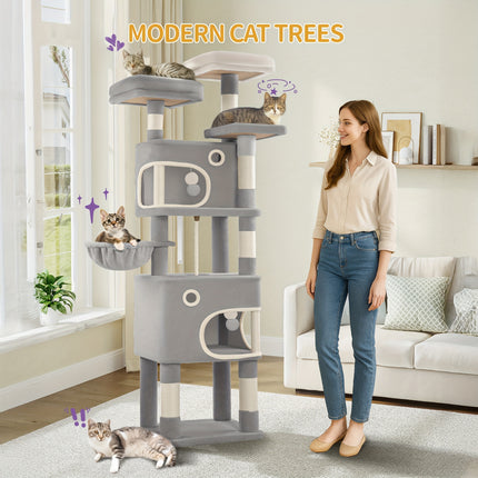 UNICORN Cat Tree, 180cm Cat Tree with 8 Scratching Posts, Beige/light Gray/dark Gray