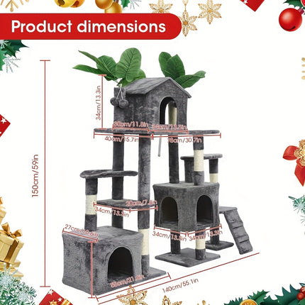 UNICORN 149.86 cm Tall Cat Tree Tower with Scratching Post Gray