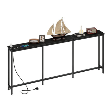 UNICORN Industrial Narrow Console Table with Charging Station & USB Ports Black Brown