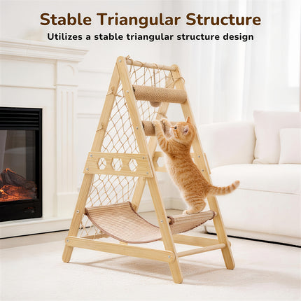 UNICORN Natural Wood Cat Climbing Frame with Climbing Net