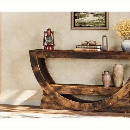 UNICORN 63-Inch Console Table, Farmhouse-Style Two-Tier Entry Table Dark Brown