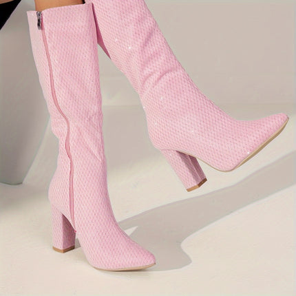 UNICORN Long Boots Womens Elegant Pointed Toe Fashion Chunky Heel High Heels