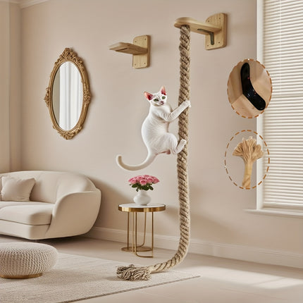 UNICORN Solid Wood Sisal Wall Mounted Cat Climbing Rope