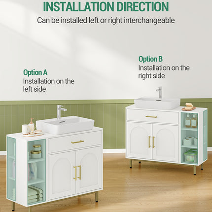 UNICORN Washbasin Cabinet, Bathroom Cabinet, 1 Drawer 2 Cabinet Doors