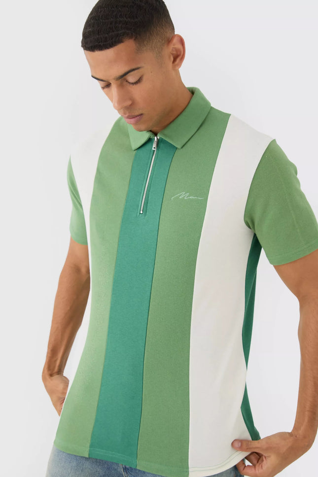 UNICORN Men's Interlock Slim Fit Color Block Polo With Short Zip s m l xl