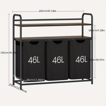 UNICORN Laundry Basket 3 Compartments, 3 X 46L Black