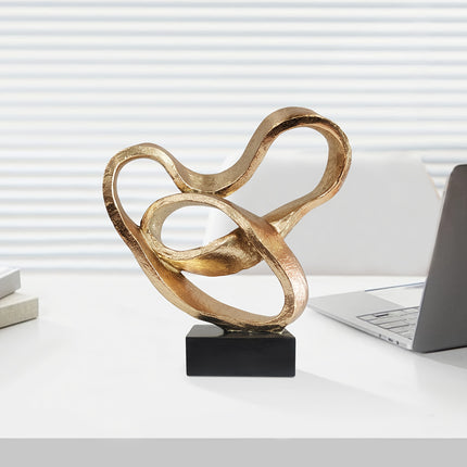 UNICORN Twisted Love Resin Sculpture Eternal Heart Knot Brown Golden