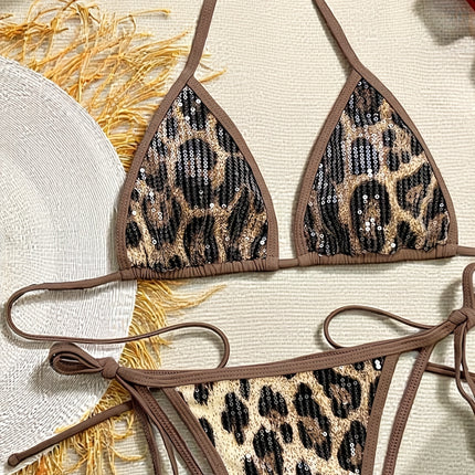 UNICORN Solid Color Triangle Bag Sexy Strappy Backless Sequin Split Bikini s m l