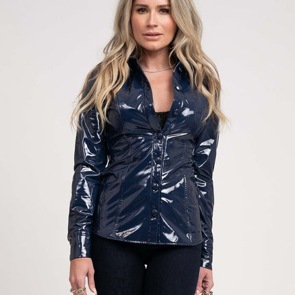 UNICORN Women's leather blouse navy blue black xs s m l xl