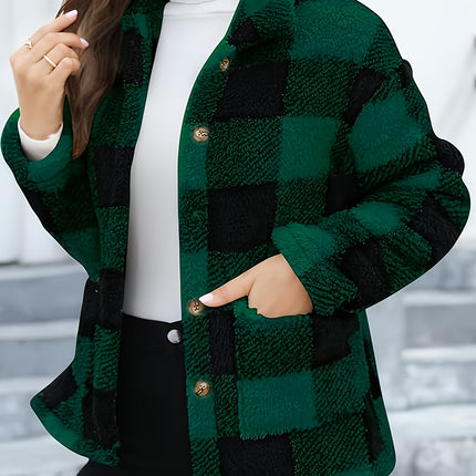 UNICORN Women'S Cozy Fleece Jacket Soft Plaid Coat with Button Front Closure s m l xl xxl