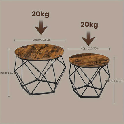 UNICORN Coffee Tables, Set of 2 Side Tables, Robust Steel Frame Brown Black White