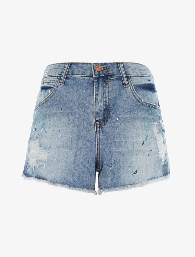 UNICORN Dames korte broek blauw met verf speters xs s m l xl xxl