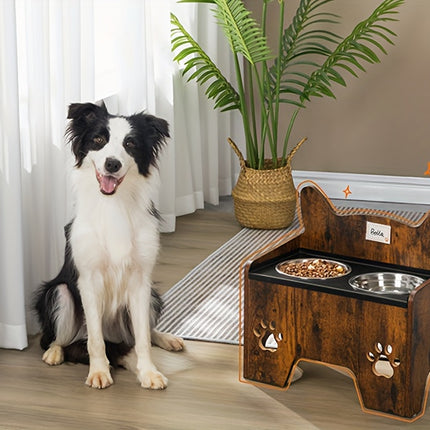 UNICORN Raised Dog Bowls, Elevated Dog Bowl Vintage Brown/Grey