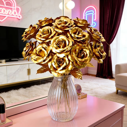 UNICORN 14pcs Artificial Golden Roses Ideal for Spring Home Decor