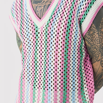 UNICORN Openwork Crochet Vest Pink Red Blue Green s m l xl xxl