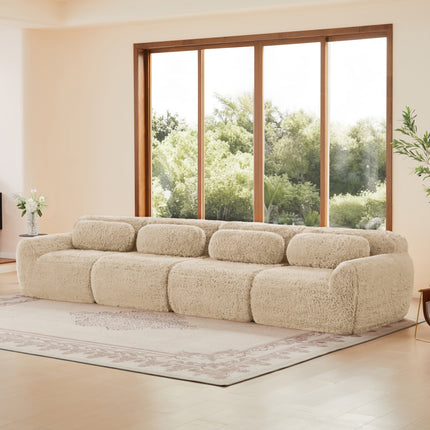 UNICORN 4-Seater Sofa, Premium Plush Fabric, Khaki