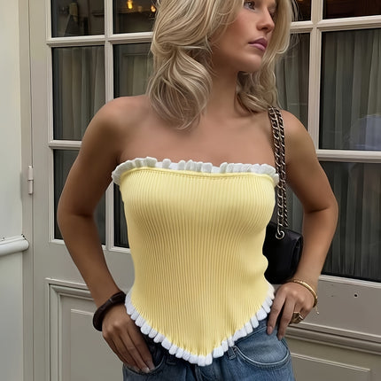 UNICORN Women's Strapless Sleeveless Blouse Top - Ruffle Trim Shirt xs s m l xl