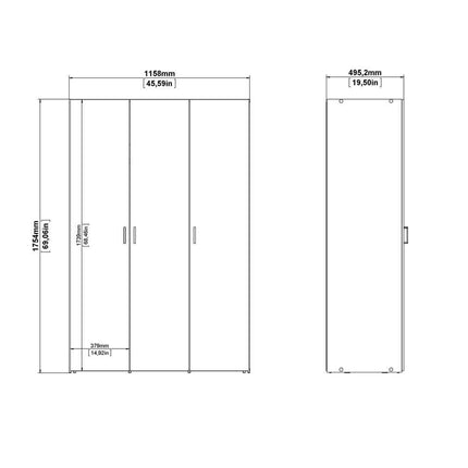 UNICORN Wardrobe basic white Width 97 cm Depth 50 cm Height 175 cm