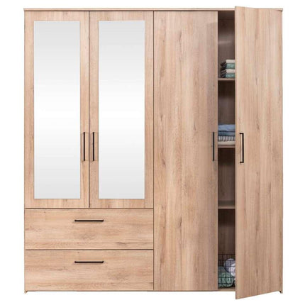 UNICORN Wardrobe country oak brown with mirrors Width 181 cm Depth 58 cm Height 201 cm