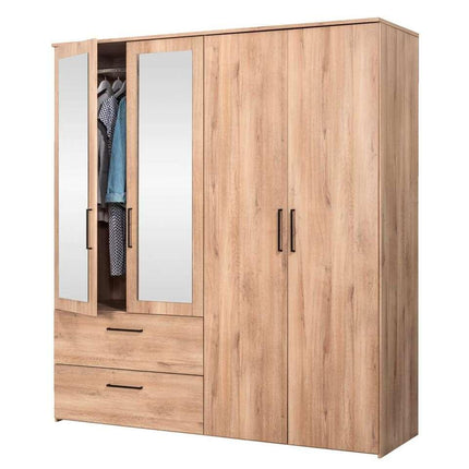 UNICORN Wardrobe country oak brown with mirrors Width 181 cm Depth 58 cm Height 201 cm