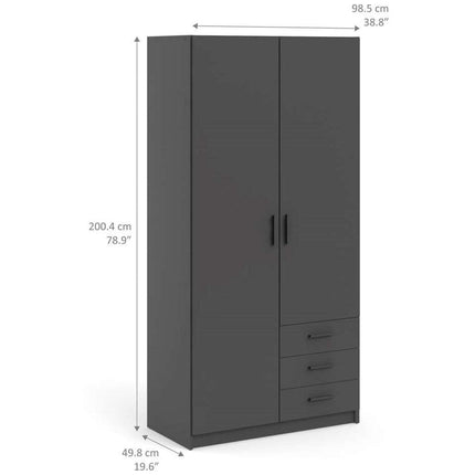 UNICORN Wardrobe modern dark gray oak brown white Width 98.5 cm Depth 50 cm Height 200 cm