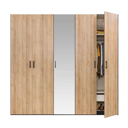 UNICORN Wardrobe country oak brown with mirror Width 252.8 cm Depth 65 cm Height 236 cm