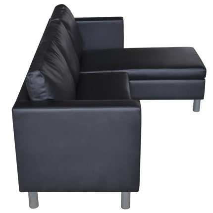 UNICORN Three-Seater L-Shaped Modular Faux Leather Black Bench Sofa Set