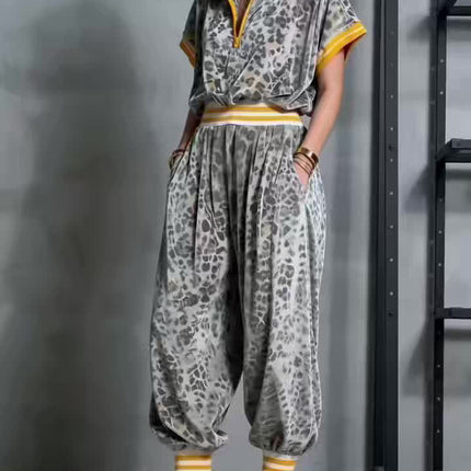 UNICORN Women'S Fashion Elegant Leopard Print Color-Block Top And Long Pants s m l xl xxl