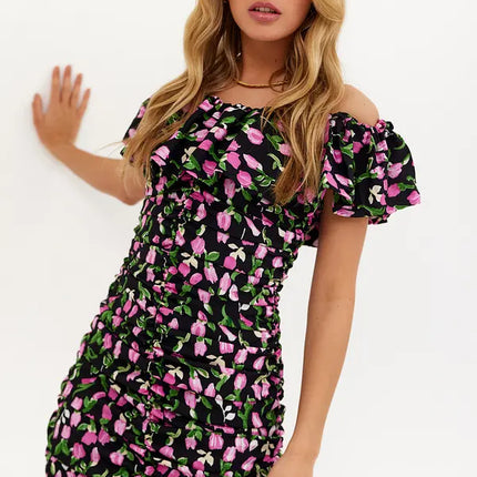 UNICORN Women's dress black pink floral xs s m l
