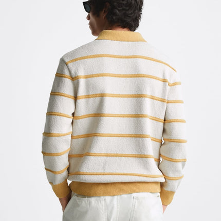 UNICORN men's polo shirt long sleeves jersey with stripes beige mustard yellow s m l xl