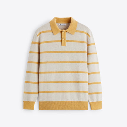 UNICORN men's polo shirt long sleeves jersey with stripes beige mustard yellow s m l xl