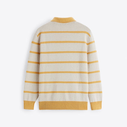 UNICORN men's polo shirt long sleeves jersey with stripes beige mustard yellow s m l xl