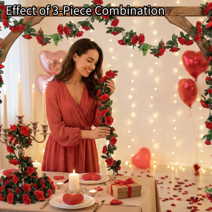 UNICORN 180pcs Red Rose Vine Decoration Set 4 Rolls, Rose Vines for Valentine'S Day