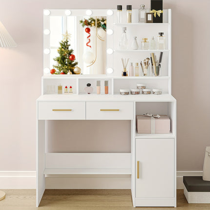 UNICORN Dressing Table with Mirror and 10 LED Light Adjustable Brightness White