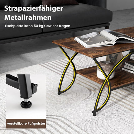 UNICORN Coffee Table, Coffee Table with Storage 100 X 50 X 45 Cm (Vintage Brown-Black)