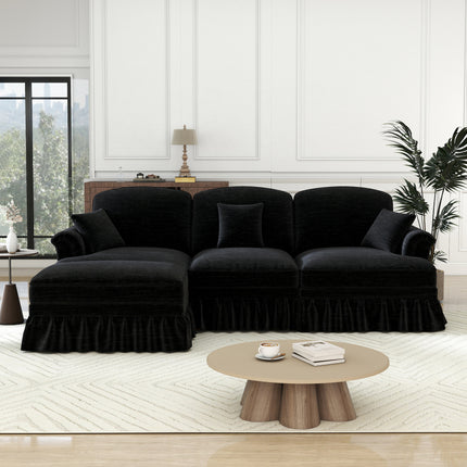 UNICORN Modular Mid-Century L-Shaped 3-Seater Sofa with Chenille Upholstery & Spindle Legs Detachable Apron Panel & Movable Stool Retro Deep Seating Sectional Furniture No Assembly Required Multicolor Op