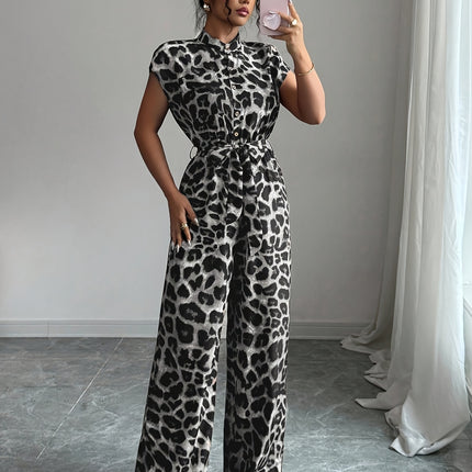 UNICORN Summer Print Stand Collar Vacation Style Elegant Casual Belted Jumpsuit s m l xl