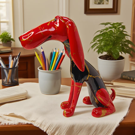 UNICORN Handmade Abstract Resin Dachshund Dog Statue Vibrant Red for Pet Lovers