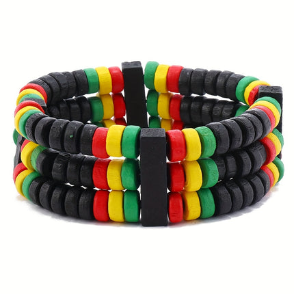 UNICORN Thunder Street Dance Wooden Bracelet - Red, Yellow & Green Punk Style