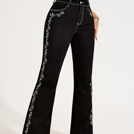 UNICORN Black Embroidered Women Denim Long Pants xs s m l xl