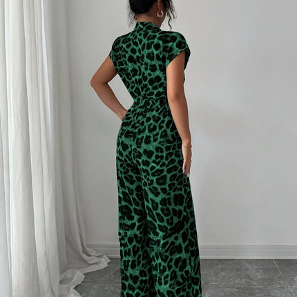 UNICORN Summer Print Stand Collar Vacation Style Elegant Casual Belted Jumpsuit s m l xl