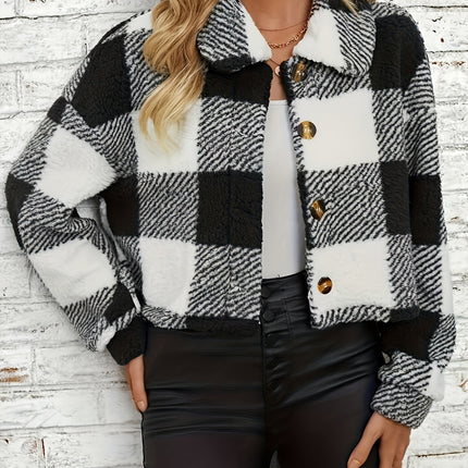 UNICORN Plaid Pattern Button Front Teddy Coat, Versatile Long Sleeve Winter xs s m l xl xxl