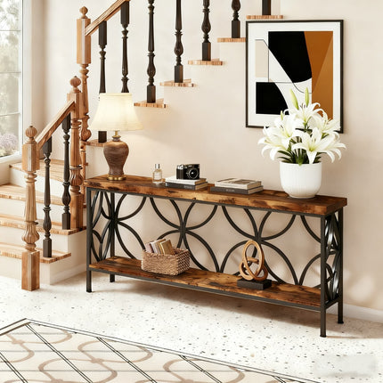 UNICORN 160.02cm Modern Industrial Narrow Sofa Table with Storage Shelves Brown