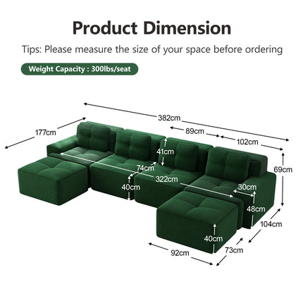 UNICORN U-shaped Sofa with Two Footstools Beige Green Brown