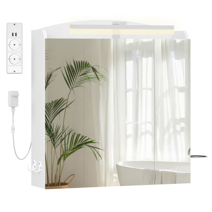 UNICORN Bathroom Mirror Cabinet with Lighting, Hairdryer Holder White