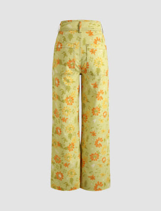 UNICORN Women's trousers yellow floral print xs s m l